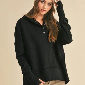 Aemi+Co Half Snap Dropped Shoulder Oversized Hoodie In Black Size S EUC